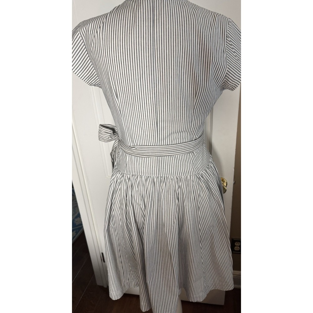 norma kamali Drop Waist Black Ticking Dress Large Cotton Spring Work Must Have - Picture 7 of 10